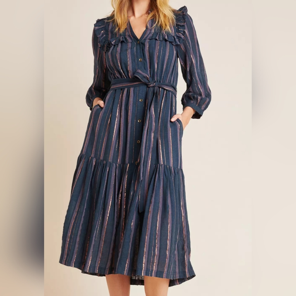 Anthropologie‎ Midnight Ruffled Midi Dress Size SP